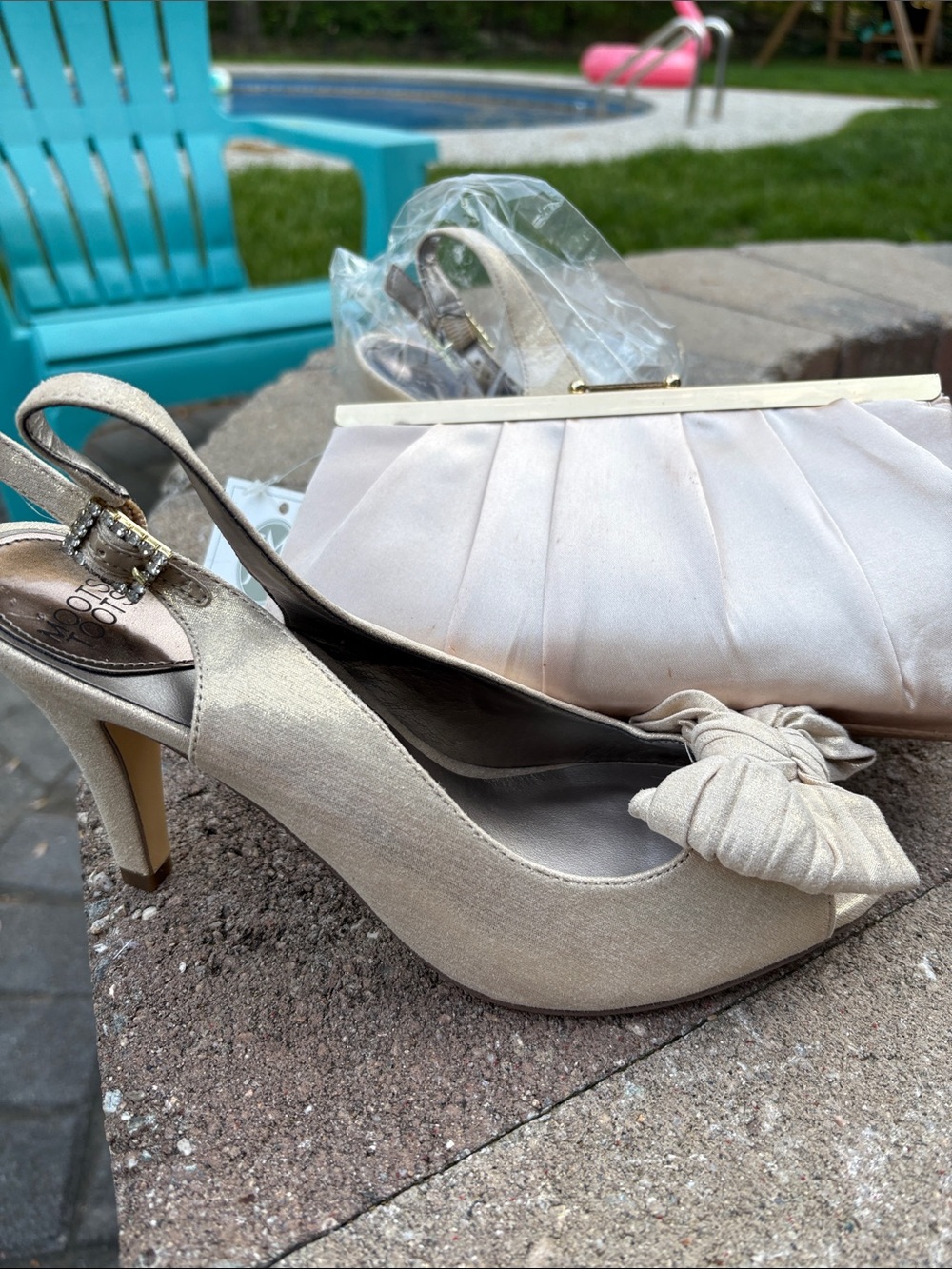 Mootsies Tootsies Champagne Satin Knot Peep-Toe Slingback Heels